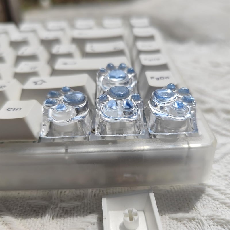 Elacgap Cat Claw Keycap Cute Drip Glue Backlight Keycaps DIY ESC Arrow Key Keycap Replacement for Cherry MX Gaming Mechanical Keyboard (4Keys Blue Transparent) - Image 2